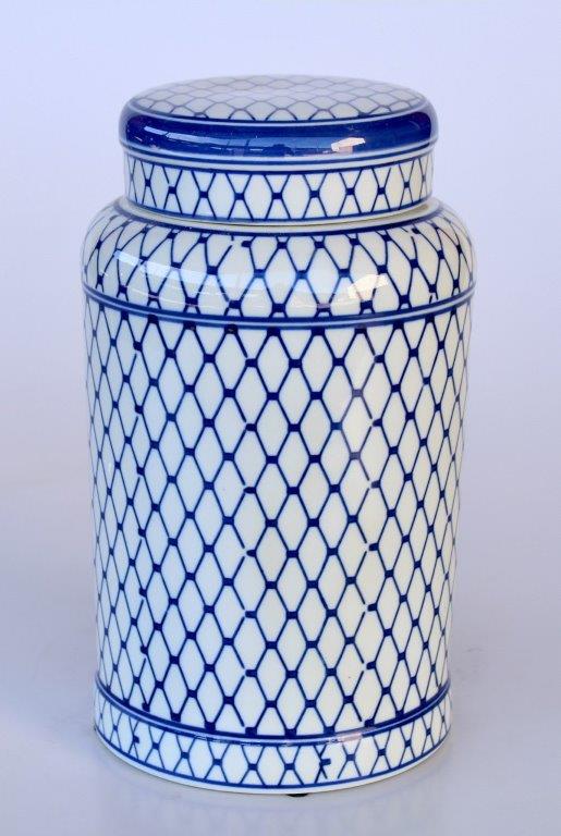 Large Blue & White Jar With Lid